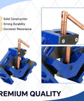 Pro Grade Right Angle Welding Clamp With One Handle 90 Degree Precision, Heavy Duty Cast Iron Two Axis Weld Clamp in blue with details