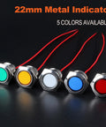 Pair 22mm Metal Indicator Light Panel Mount Seven Eighths Inch Hole Super Bright Red LED Waterproof IP67 110 To 220 VAC 20 mA