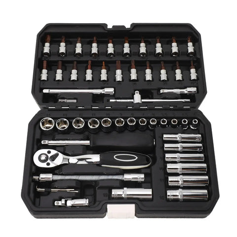 One Quarter Inch Socket Wrench Set With Premium Steel Ratchet Beefy High Torque Performance Mechanic Grade Tool Kit Durable Storage Case