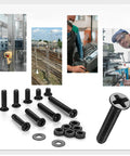 Beefy Heavy Duty M3 Screws And Nuts Kit 1110 Pcs Set With Black Phillips Flat Head Countersunk Bolts Washers And Nuts Carbon Steel Nickel Plated Rust Resistant Fasteners displayed with machinery and railway images
