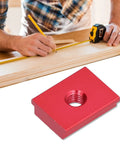 Red Sliding Nut T Track Slider Set With Aluminum Alloy in use on woodworking table for precise positioning, showing dual metric M6 threads.