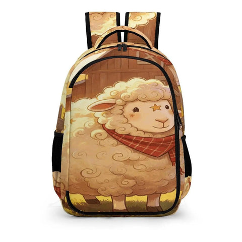 Farmhouse Lamb Print Backpack For Everyday Carry, Unisex Large Capacity Daypack Made Of Durable Breathable Polyester, front view