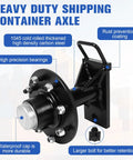Premium Heavy Duty Shipping Container Wheels Kit Featuring 8 By 6.5 Lug Pattern And Badass Industrial Axles close-up of heavy-duty steel axle.
