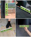 3 In 1 Laser Level And Distance Meter With Magnetic Torpedo in use on various surfaces, showing 9 Inch Spirit Level and LED Display.