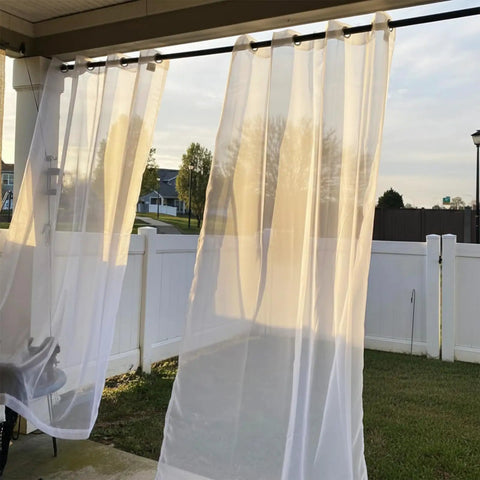 Heavy Duty Tension Curtain Rod 43 To 162 Inches No Drilling Adjustable 1.26 Inch Diameter For Large Curtains In Windows Doors Bathrooms And Outdoor Spaces Black supporting sheer outdoor curtains on a patio