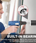 Person using PVC Pipe Cutter Kit With Seven Inch Depth Guide And Adjustable Cutting Tool For Flush Inside Cuts on a wall.