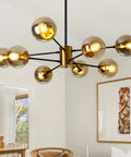 Modern 8 Light Glass Globe Sputnik Chandelier In Black And Gold E26 Base Crystal Pendant Light With Height Adjustable Arms