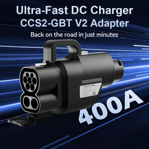 Heavy Duty CCS2 To GBT DC Adapter 400 Amp Fast EV Charging Connector with a sleek design and robust handling features.