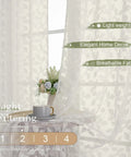 Ivory Sheer Curtains Two Panel Set For Bedroom Or Living Room, Light Filtering Soft Tufted Texture, Leaf Pattern, 42x84 inches.