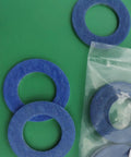 Oil Drain Plug Gasket Set And Crush Washer Replacement For Toyota, Aluminum 0.82 Inch Outer Diameter 0.47 Inch Inner Diameter 0.07 Inch Thick, 10 Pack Replaces 90430-12031, Durable Automotive Seal blue aluminum washers on green background