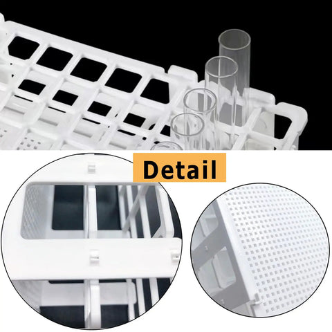 Detailed view of Two Pack 24 Hole White Plastic Test Tube Rack, Detachable Holder For 25mm And Smaller Tubes, Durable Lab Organizer.