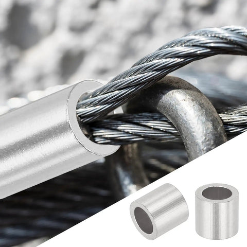 Aluminum Crimping Loop Sleeve For Wire Rope And Cable Ferrules Round Stop Sleeve Silver 50 Pieces For Six Millimeter Wire Diameter Waterproof And Rust Resistant, 6mm cable close-up
