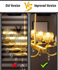 Dimmable BA15D LED Bulbs 6W 120V comparison showing old flickering version and improved no-flicker in ceiling lights.