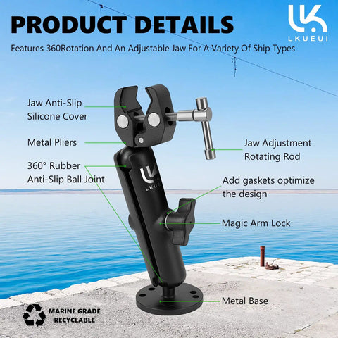 Anti Vibration Trolling Motor Stabilizer Mount For Yaks And Small Boats, Adjustable With 360 Degree Rotation, Marine Grade