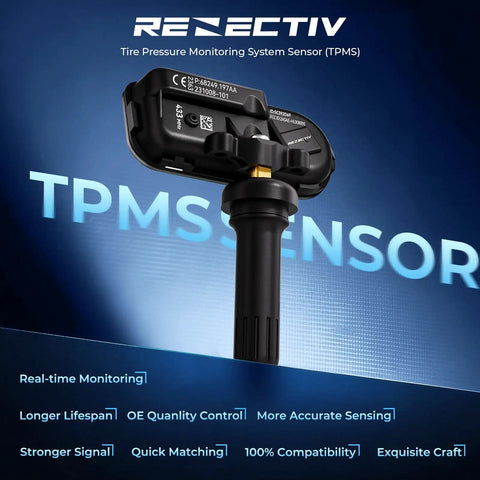 TPMS Sensor Set Of 4 433MHz Tire Pressure Monitoring System Pre Programmed Auto Relearn Replacement For Your Ride Make Model Year High Quality New Sensors Ready To Roll After A Quick 20 Minute Drive black TPMS sensor close-up