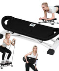 Badass Ski Balance Trainer For Home Gyms With Digital Lcd Panel Heavy Duty Curved Machine showing workouts with resistance bands.