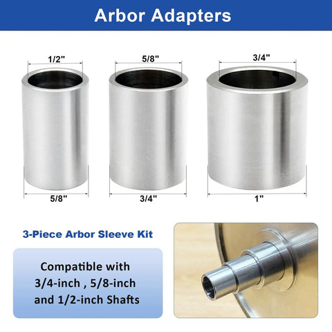 Pro CBN Grinding Wheel For Sharpening Bread Knife Serrations With Steel Adapter Arbor, 3-piece arbor sleeve kit for rotary tools.