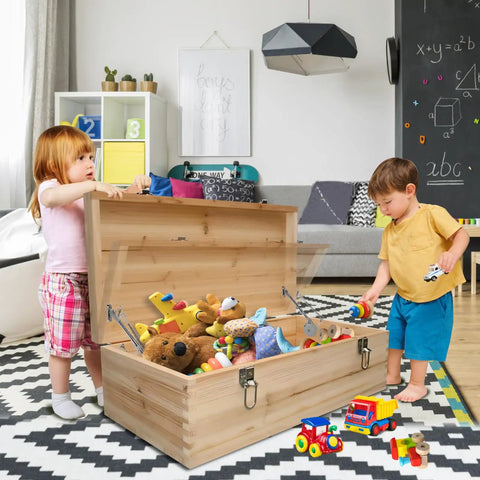 Kids playing with toy box featuring Two Pack Soft Close Hinges For Toy Boxes Wooden Chests Cedar Storage Trunks And Benches