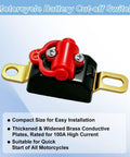 Heavy Duty Pure Copper Motorcycle Battery Cut Off Switch With 100A Breaker isolated with brass connectors and red knob for motorcycles.