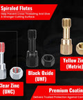 Garage Pro 48 Piece Thread Chaser Set Thread Repair Kit With 22 Taps And 24 Dies Plus 2 Thread Files showing coated bolts with labels.