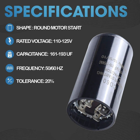 161-193 UF Round Motor Start Capacitor 110-125V AC 50/60Hz Universal Fit For AC Motor Run Or Fan Start