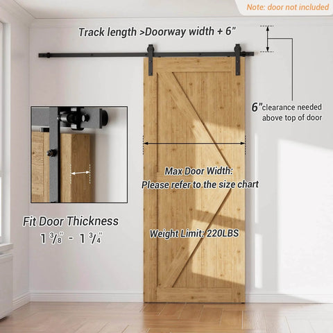 Sliding Barn Door Hardware Kit 5.5 Feet Built Tough Heavy Duty Track System For Maximum 34 Inch Wide Single Wooden Door installation