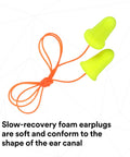 E A Rsoft FX 312-1260 Disposable Foam Ear Plugs, corded, bell-shaped, showing on white background for industrial use.