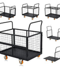 Premium Foldable Platform Truck Cart For Stress Free Living Room Moves Rock Solid Collapsible Utility Dolly on wheels in various angles.