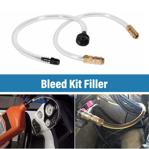 Bleed kit filler for seal kit for hydraulic steering system front mount cylinders with wrench included, shown in use.