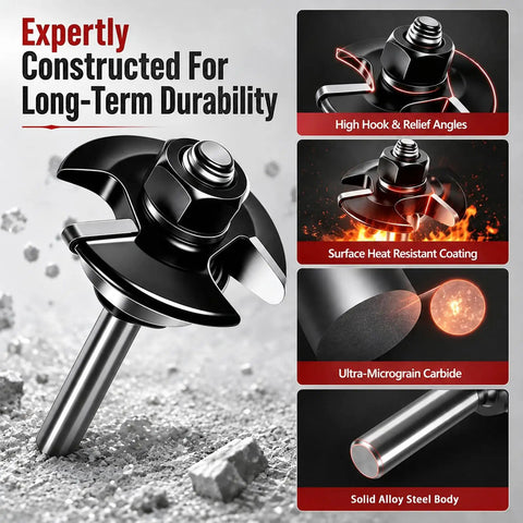 Built Dead Tough Carbide Tipped Router Bit Groove Cutter Made For Trex Composite Decking With Quarter Inch Shank Triple Wing Blade, high durability design.