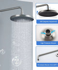 Dope 10 Inch Rain Shower Head Combo System With Wall Mounted Brushed Nickel Finish, showing rainfall and shower arm details.