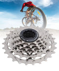 6 Speed Bicycle Cassette With Low Noise And Smooth Rotation, Durable Stainless Steel And Aluminum Alloy Gear Set, cyclist in the background