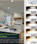 12 Pack 6 Inch Ultra Thin LED Recessed Ceiling Lights With Junction Box 5 CCT Dimmable installed in modern kitchen.