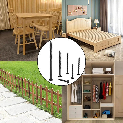 Two Hundred Fifty Black Number Eight By One Inch Half Wood Screws Bulk Box For Cabinet Joinery And Furniture Assembly Crafted From Premium Carbon Steel in various uses.
