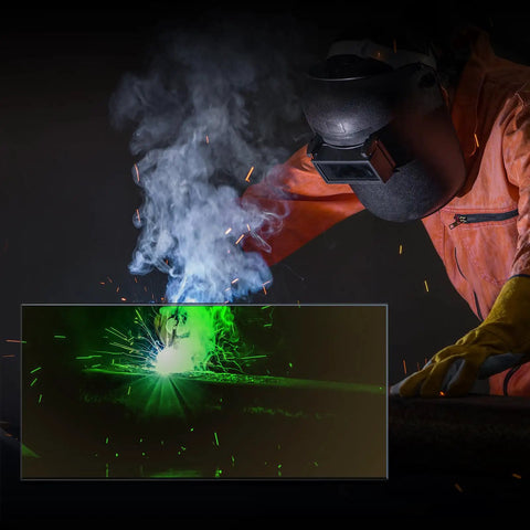 Welder using helmet with Shade 11 gold hardened glass welding lens filter plates, 2x4.25 inch, for arc light glare protection