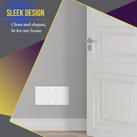 Blank Four Gang Device Wall Plate Cover For Outlets And Switches, Ultra Durable Polycarbonate Thermoplastic, White