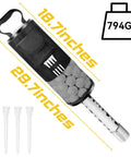 Shag Bag For Golf Balls With Detachable Aluminum Tube, dimensions and weight shown, tee holder visible, holds up to 80 balls.