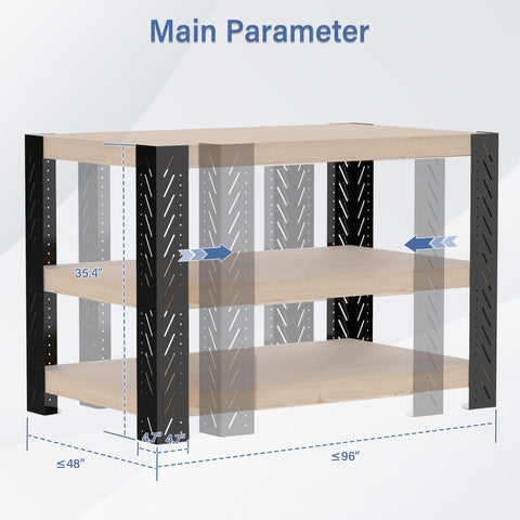 Heavy Duty Metal Workbench Leg Kit With Adjustable Height Design For DIY Projects 35.4 Inch Tall Custom Size And Color Built To Last For Shelving And Work Tables Lumber Not Included shown in dimensions diagram