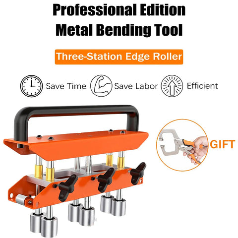Three Station Edge Roller Bender With Locking Pliers For Roofing And Sheet Metal Pro Grade Side Bending Tool displayed front view