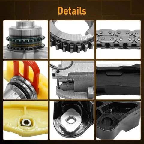 Detailed components of Timing Chain Kit With Water Pump And Camshaft Holding Tool For 2011 Through 2019 Explorer Edge Taurus Flex 3.5L And 3.7L V6 Engines With Timing Alignment Holder Easy Install Built To Last