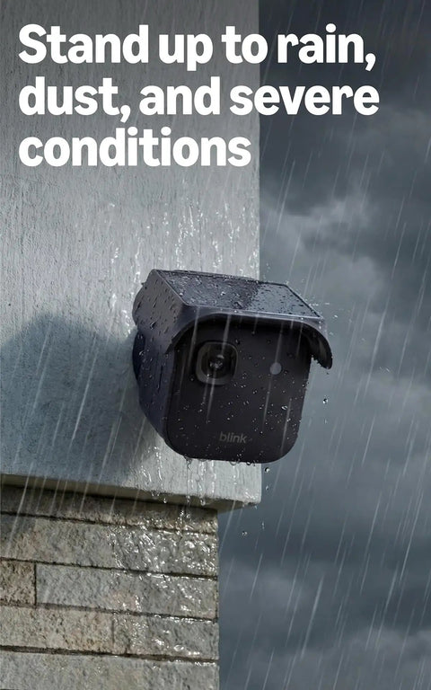 Outdoor security camera in rain demonstrating weather resistance and durability, mounted on wall, suitable for harsh conditions.