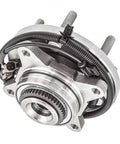 Front Wheel Bearing Hub Assembly Set For 2015 2016 2017 Ford F150 RWD With ABS 6 Lug 2WD Includes Front Left And Front Right Hubs Premium Aftermarket Replacement With 4 Bolt Flange For OE Style Fit And Long Lasting Performance, showing full assembly in close-up