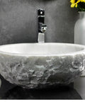 Durable Modern Oval Marble Vessel Sink Handcrafted From Real Natural Stone Above Counter Bathroom Vanity Bowl with sleek polish.