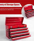 Open 4-Drawer Heavy Duty Metal Tool Chest With Ball Bearing Slides Portable Steel Tool Box Lockable Organizer With EVA Liners
