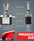 12V LED Toggle Switches Kit 12 Pack Heavy Duty SPST Rocker With Safety Flip Covers 20A 3 Pin Blade Red dimensions