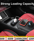Portable 200W Car Power Inverter Dc 12 Volt To 110 Volt Ac Converter Compatible With 16 Volt Trucks Rigs And Teslas Plug And Play To Juice Up Any Device Sweet Ride in car cup holder with devices charging.