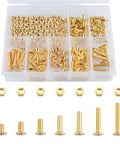 M4 Brass Flat Head Phillips Screws and Hex Nut Kit, 240 Pcs DIY Ready Fasteners for Electronics, Furniture Assembly, and Mechanical Projects Includes M4 6mm to M4 25mm Screws and 120 Nuts, assorted brass screws and nuts in organizer