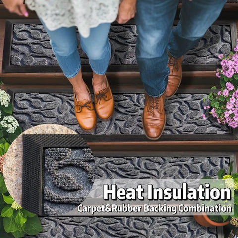 Non Slip Outdoor Stair Treads 6 Pack 8.5 By 30 Inches With Heat Insulation Rubber Backing For Wooden Steps Gray Floral