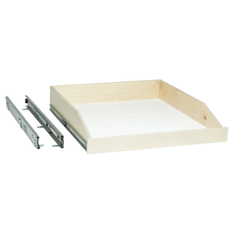 Heavy Duty Custom Fit Slide Out Shelf With Full Extension Glide Rails For Kitchen Cabinets, birch wood shelf and metal rails.