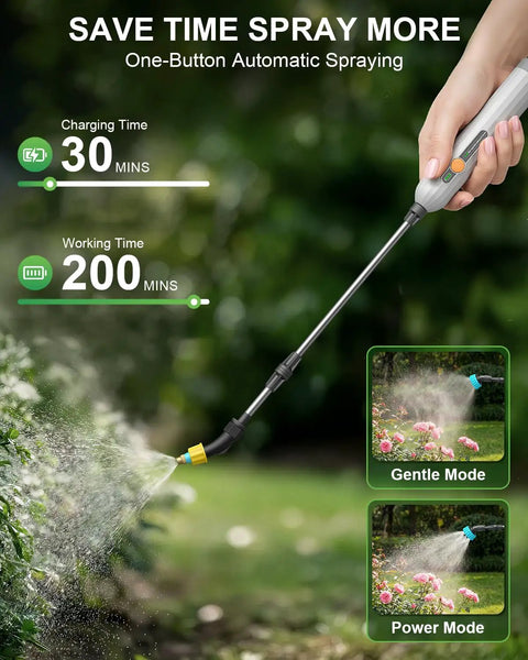 Battery Powered Garden Sprayer 2 Gallon Electric Pump Sprayer With 3 Mist Nozzles, Rechargeable Battery, in use on garden plants